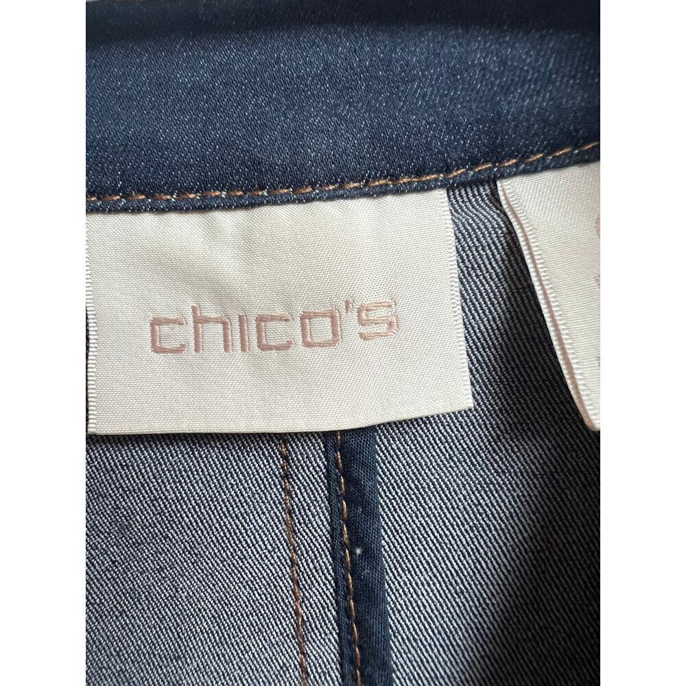 Chicos Women's Western Blue Denim Jacket Long Gold Clasp Pockets 0 - Picture 2 of 13